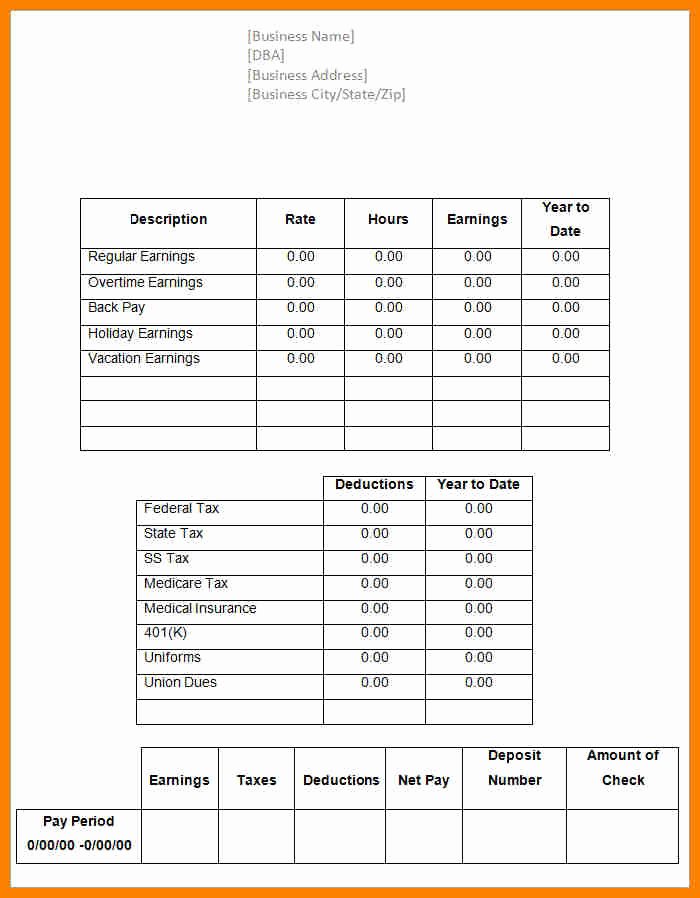 truck driver pay stub template